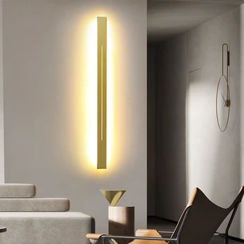 Черно-золотой простой длинный настенный светильник для спальни, гостиной, кухни, балкона, коридора, квартиры, виллы, домашнего декора, освещения, блеска