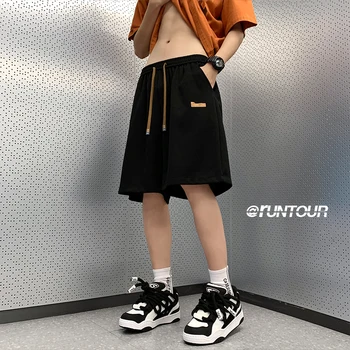 Черные Короткие Спортивные брюки Мужские Тенденции Летней моды Баскетбольная одежда Подростковая Плюс Размер Мешковатые Короткие брюки Корейская повседневная уличная одежда