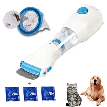 Электрическая расческа от вшей для домашних собак и кошек, средство для удаления блох, средство для удаления волос из нержавеющей стали с 3 фильтрующими сетками