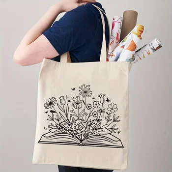1 предмет, холщовая сумка для багажа с книгами и цветочным узором, подарочные сумки для доставки книг, Модная милая пляжная эко-сумка-тоут, подарок для нее