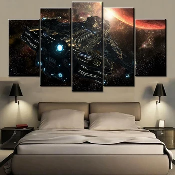 5-панельный настенный арт-холст, плакат с игрой Starcraft, картина, Принт для гостиной, Настенная роспись для спальни, Домашняя работа, HD-печать Без рамок