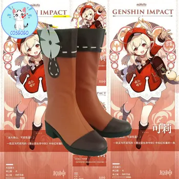 Genshin Impact Klee Косплей Обувь Сапоги Хэллоуин Карнавал Косплей костюм Аксессуары женские ботинки на высоком каблуке игра