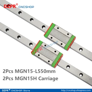 MGN15 550 мм, 2шт 21,65 дюйма, миниатюрный линейный рельс, 2шт Каретный блок MGN15H для 3D-принтера, детали для станков с ЧПУ