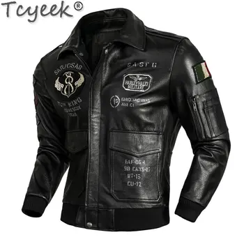 Tcyeek, мужская куртка из натуральной кожи, Новый Летный костюм, Модное Пальто из натуральной воловьей кожи, Короткие кожаные Мотоциклетные куртки, мужская одежда Jaqueta