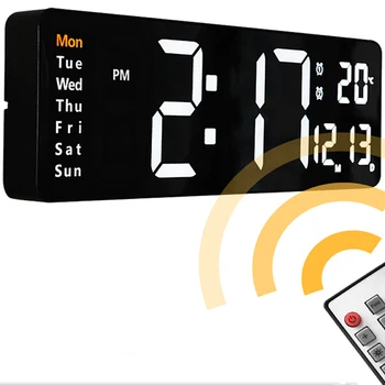 Большие цифровые светодиодные настенные часы-календарь с двумя будильниками, термометр для спальни, гостиной, украшение стола, рабочего стола