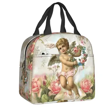 Винтажная Розовая Викторианская сумка для ланча Angel Для мужчин и женщин, Термоизолированный Ланч-бокс для детей, школьной работы, сумки для пикника