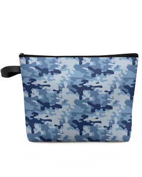 Военная синяя камуфляжная дорожная косметичка большой емкости, Портативная сумка для хранения макияжа, женский водонепроницаемый пенал