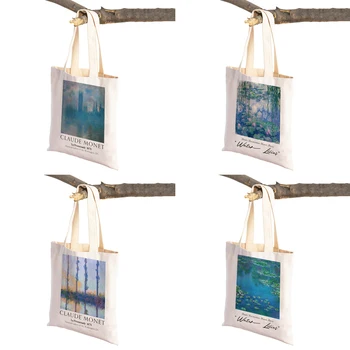 Выставка акварели Клода Моне, дорожная женская сумка-тоут, сумка для покупок, сумка для супермаркета, Эко-повседневная холщовая женская сумка для покупок