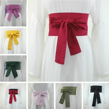 Женский тканевый Японский широкий пояс с завязками на талии, Кимоно-Оби для платья Юката