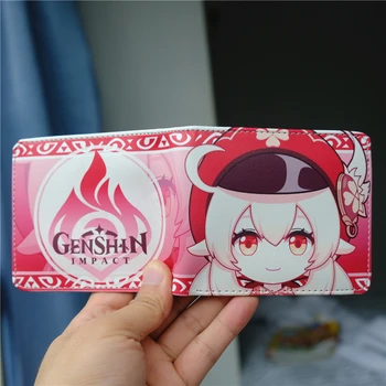 Игровой кошелек Genshin Impact Pyro Klee, складной кошелек с застежкой-молнией, карман для монет, держатель для карт, подарок для девочек и мальчиков
