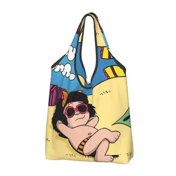 Изготовленная на заказ Бесплатная женская сумка для покупок Happy Mafalda, портативные сумки для покупок в продуктовых магазинах большой емкости с героями мультфильмов и аниме
