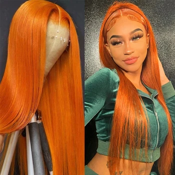 Имбирно-оранжевые кружевные Передние парики Из человеческих волос, предварительно выщипанные Прямые Человеческие волосы размером 13х4 см, Рыжий парик из человеческих волос на шнурке спереди