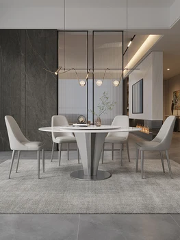 Итальянский стиль чрезвычайно простой круглый стол с яркой каменной плитой, легкий роскошный современный простой бытовой стол высокого класса с поворотным столом