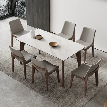 Комбинация стола и 4 стульев в центре гостиной Домашний обеденный стол в стиле минимализма в небольшой квартире Прямоугольная мебель для дома из шифера