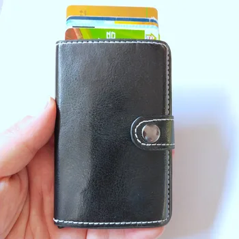 Мини-кошелек для кредитных бизнес-карт с блокировкой RFID Для мужчин И женщин, кожаный кошелек, Металлический кошелек для защиты банковских удостоверений личности