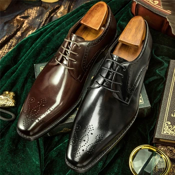 Мужская кожаная обувь, обувь для делового костюма, мужские брендовые шнурки, натуральная кожа, Черные шнурки, Свадебная мужская обувь Phenkang 2021