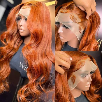 Оранжевая натуральная волна Длиной 26 дюймов, мягкий рыжий парик на кружеве спереди для чернокожих женщин, предварительно выщипанные волосы младенца, Термостойкая Глубокая волна