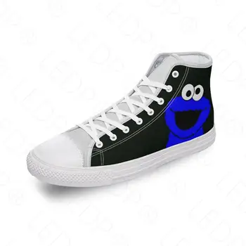 Парусиновая обувь Cookie Monster с высоким берцем, сделанная своими руками, Роскошная Мужская и женская повседневная обувь, Модные кроссовки На плоской подошве, Оригинальные Zapatos