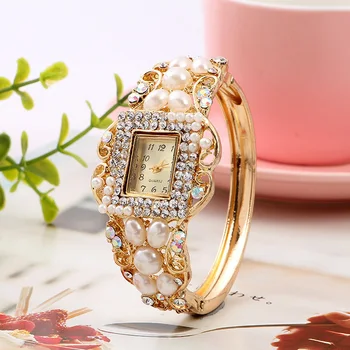 Роскошные часы-браслет с жемчугом и бриллиантами, изысканные женские часы-браслет с жемчугом ручной работы, женские часы Reloj De Mujer