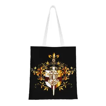 Символ Рыцарского Креста Тамплиеров, символ Щита, сумка для покупок, Холщовая сумка для покупок, Средневековый Меч, Эмблема Тайного Ордена, сумка для покупок