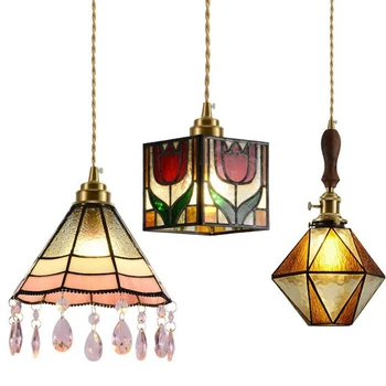 Современные Роскошные подвесные светильники Tiffany Из цветного стекла для гостиной, Романтический Теплый Подвесной светильник для спальни, Потолочный Обеденный остров