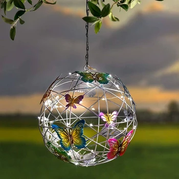 Солнечные фонари, Садовый декоративный подвесной глобус с бабочкой, водонепроницаемый для украшения дорожки, патио, газона во дворе, MUMR999