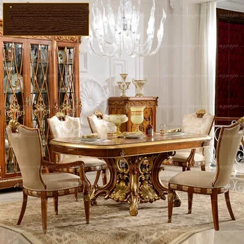 Сочетание обеденного стола и стула из массива европейского дерева, мрамор, круглый обеденный стол французского королевского двора, овальный обеденный стол
