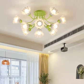 Французские Креативные Цветы Молочный Ветер Подвесной светильник для гостиной Современная Минималистичная Люстра для спальни и столовой