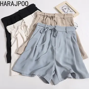 Шорты для костюма Harajpoo на шнуровке, женские весенне-летние тонкие Корейские шорты с высокой талией, свободные повседневные женские шорты с широкими штанинами