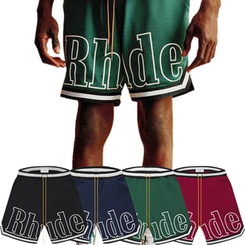 Шорты с логотипом Rhude Court, буквенным принтом, завязками, высококачественные мужские и женские повседневные спортивные шорты из свободной сетки