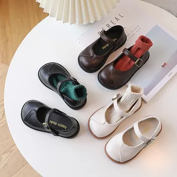 Японские детские Простые швейные однотонные Универсальные повседневные туфли для девочек 2023 Весна, Новые Милые кожаные туфли принцессы с квадратным носком